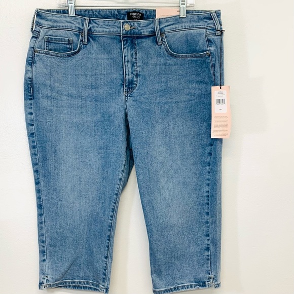 NYDJ Curves 360‎ Jeans Woman 16P   Slim Straight Crop Side Slit Blue Stretch - Picture 1 of 11